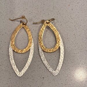 Gold and Silver Hammered Teardrop Earrings